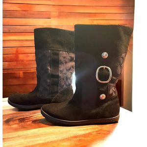 Coach Meyer Signature Black Suede Boots Size 6